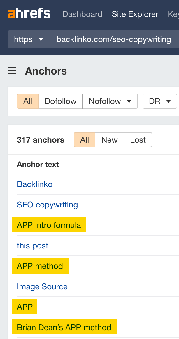 Ahrefs Site Explorer 中的 Anchors 报告