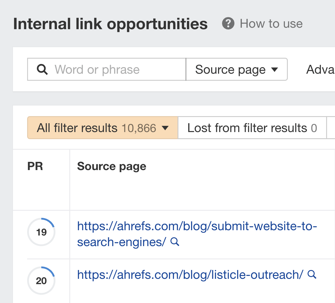 内部链接机会，来自 Ahrefs 的 Site Audit