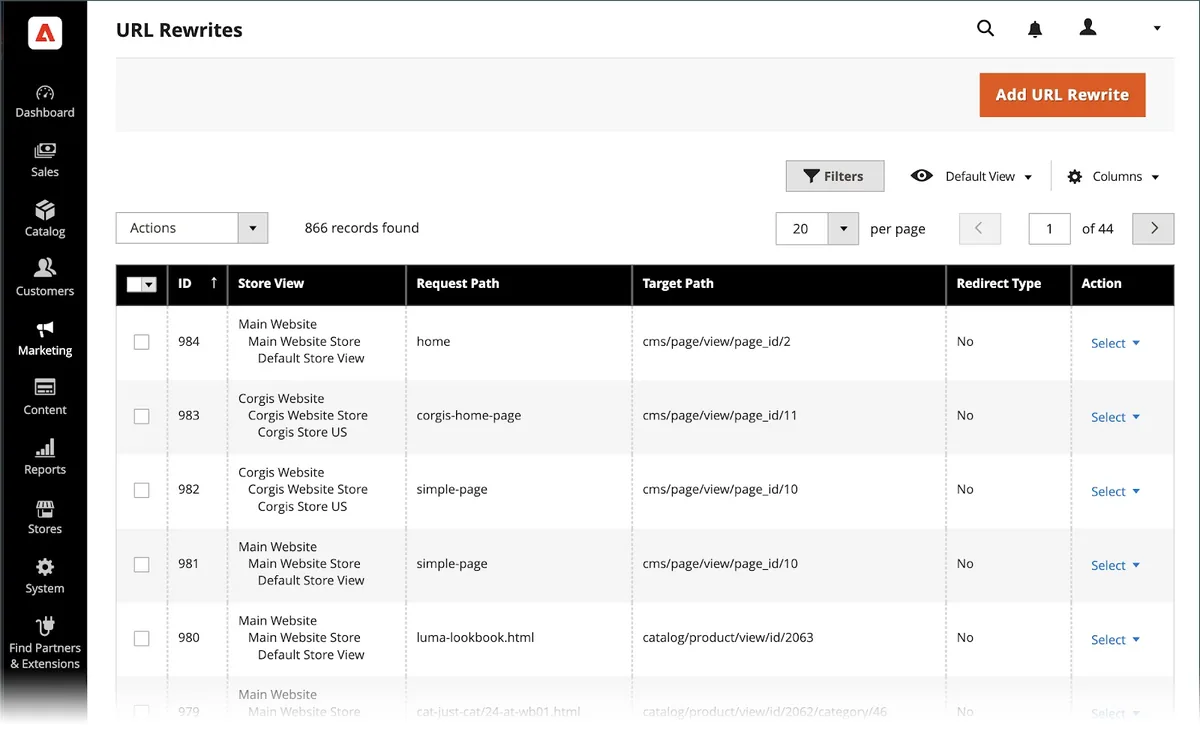 Adobe Commerce 中的“URL Rewrites”