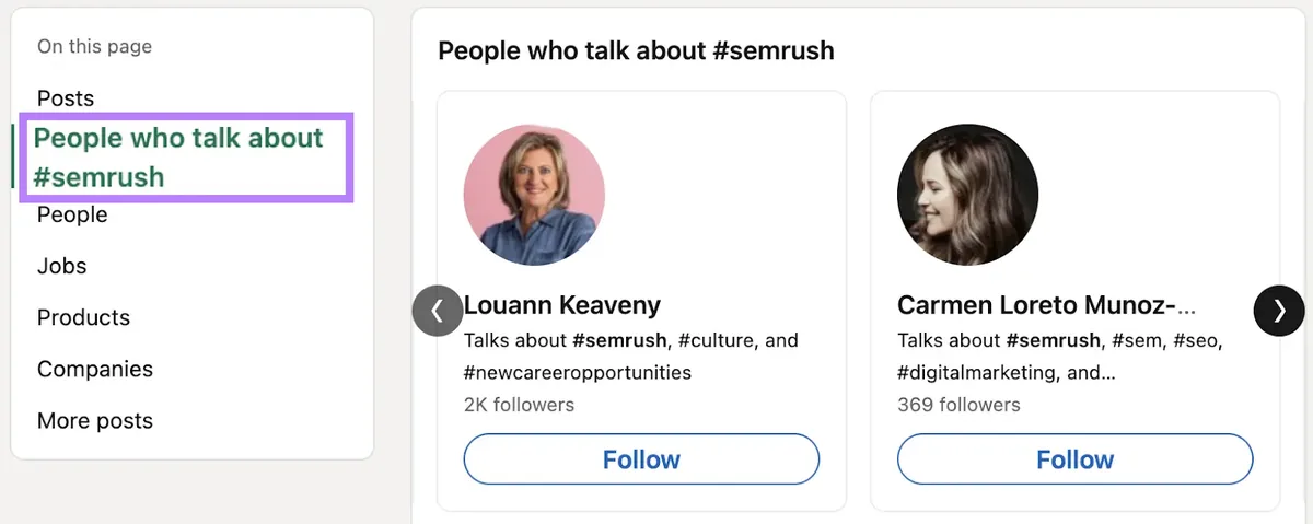 LinkedIn 上的“谈论 #semrush 的人”