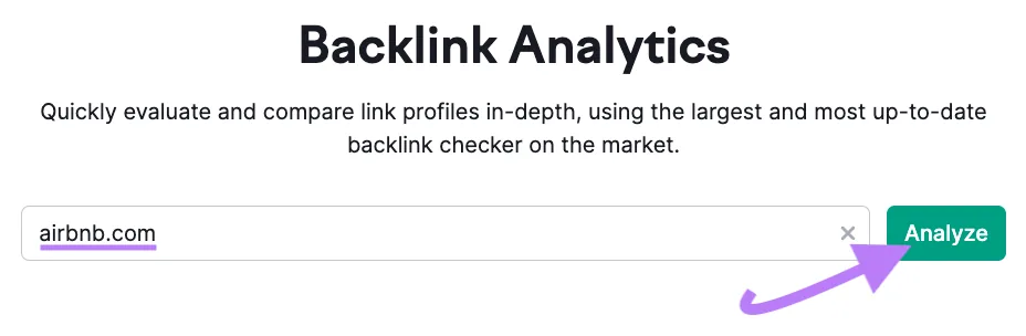 在 Backlinks 搜索栏中输入的“airbnb.com”