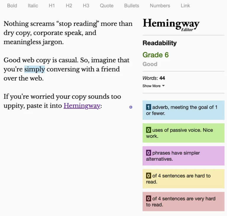 Hemingway 为你的文案评分并给出可读性分数