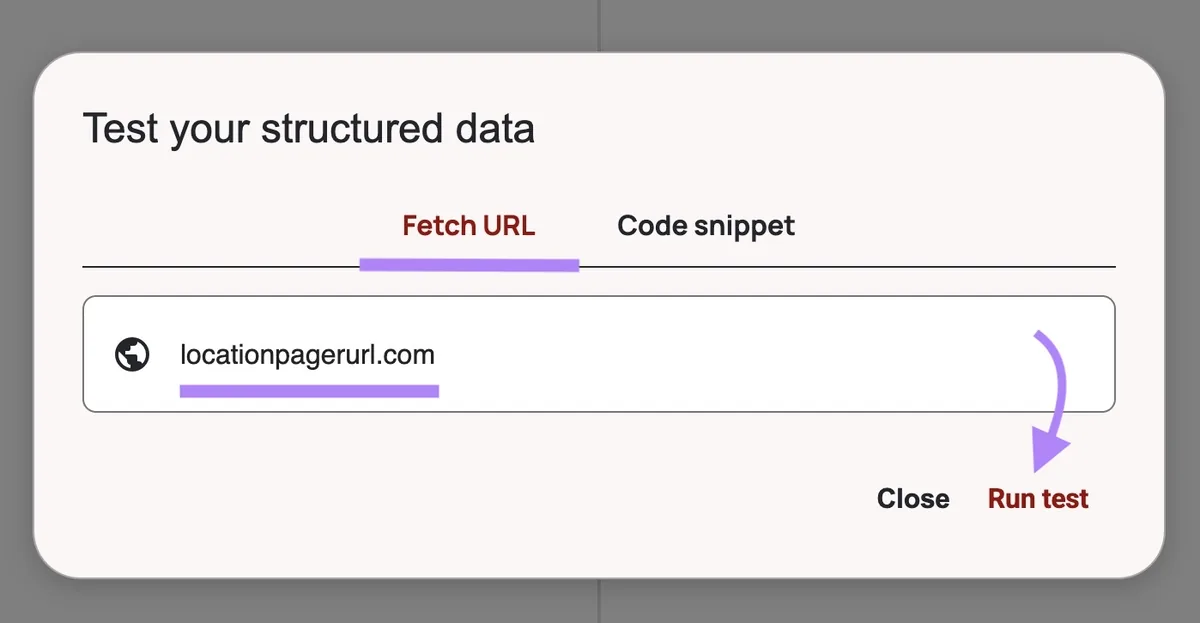 Schema Markup Validator 的 Fetch URL 标签页