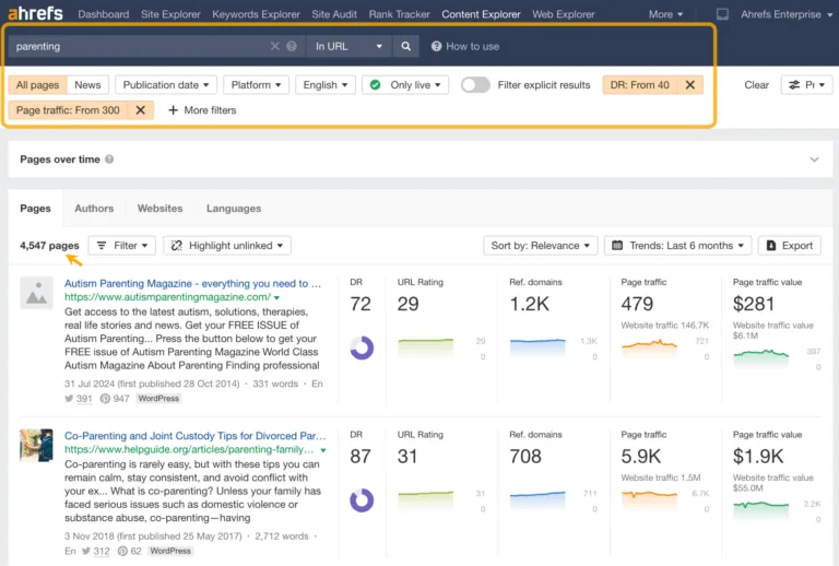 Ahrefs 的 Content Explorer