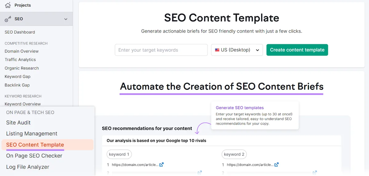 SEO Content Template 工具