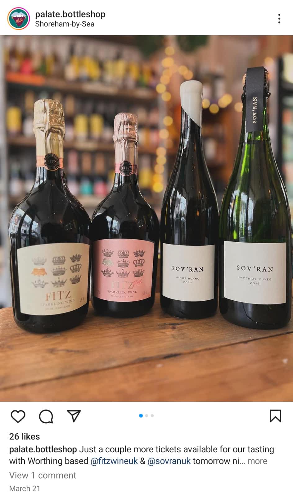 Palate 的 Instagram 帖子,用于宣传其品酒活动。
