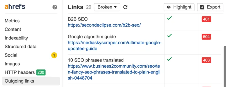 在 Ahrefs SEO Toolbar 中查找死链