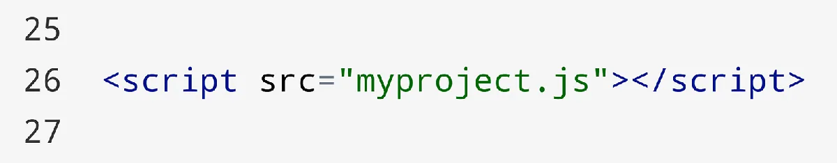 链接到名为 myproject.js 的外部 JavaScript 文件的 script 标签。