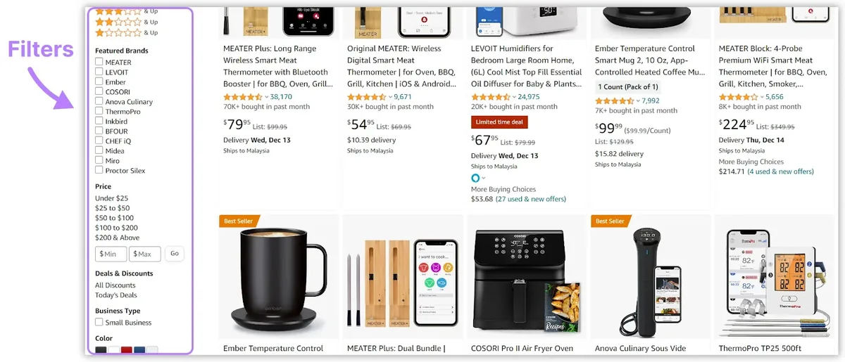 SEO 电商分类页面上的筛选器