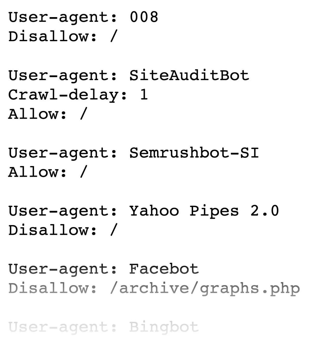Robots.txt 文件显示允许和禁止特定用户代理抓取网站的规则