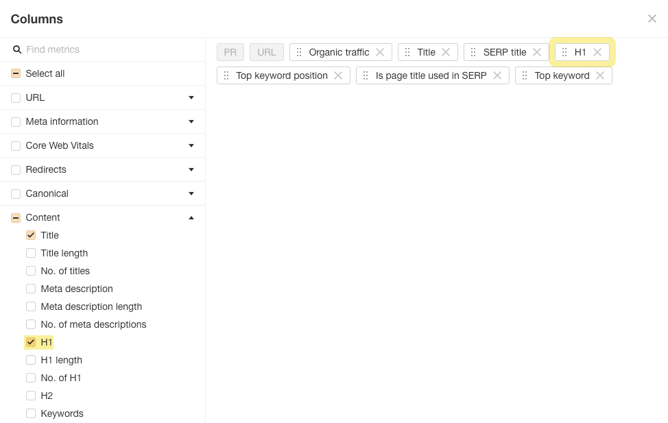向 Ahrefs 的 Page Explorer 报告添加列的截图