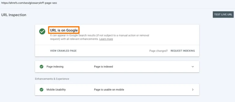 Google Search Console 中的 URL Inspection