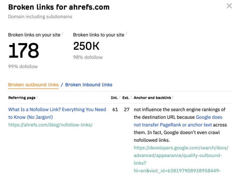 ahrefs.com 的失效链接和失效反向链接