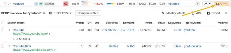 Keywords Explorer 中的 SERP 概览