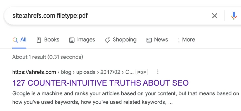 用 site: 和 filetype: 搜索某个特定网站已被索引的 PDF