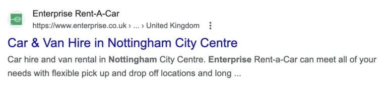 Service | Location 标题标签格式的示例